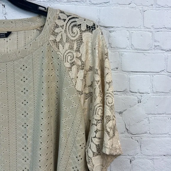 BloomChic Elegant Lace Sleeve Beige Short Sleeve Top Plus Size 2X - Picture 3 of 6